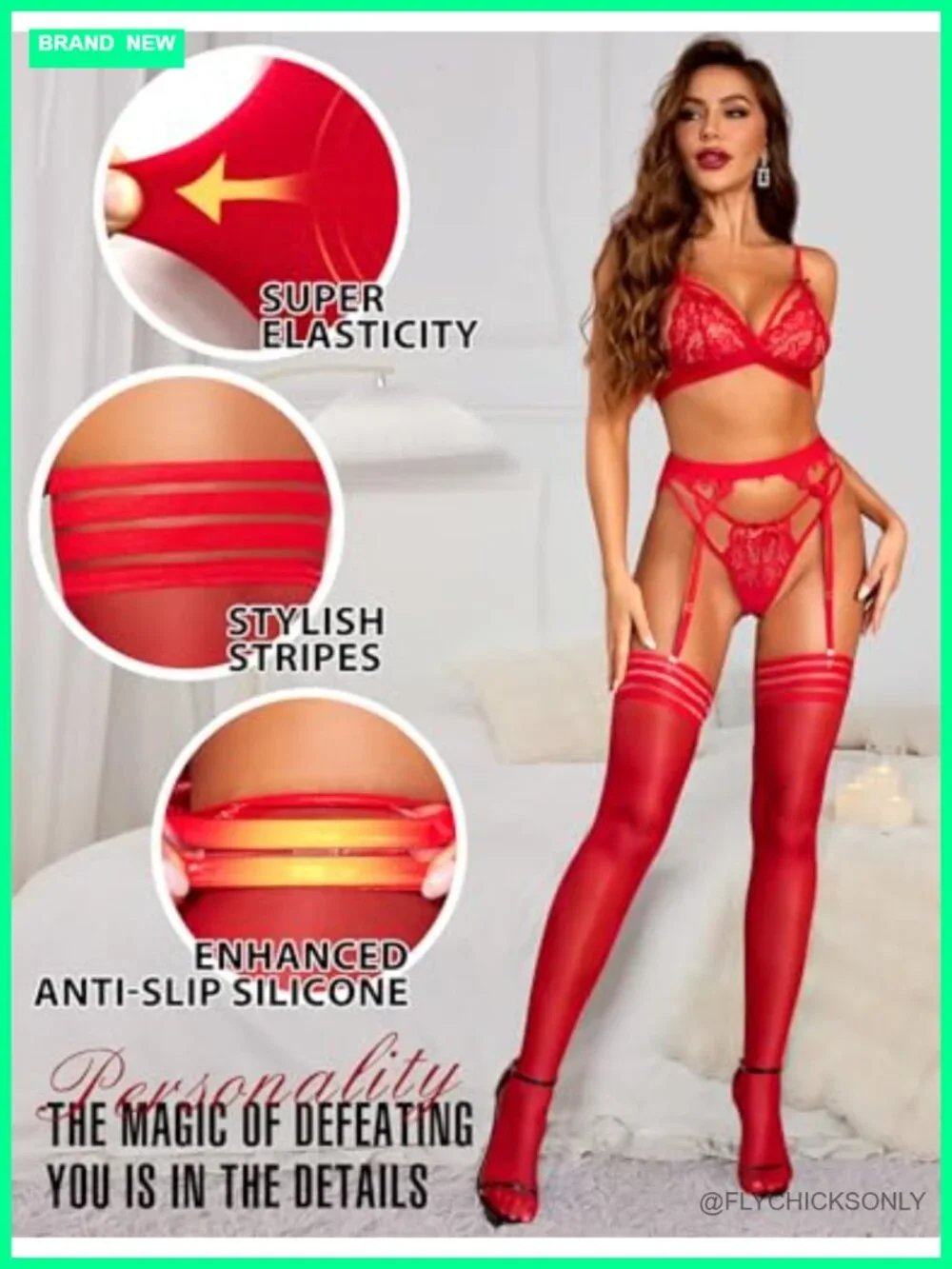 Thigh High Stockings with Anti-Slip Silicone - Stripe Top